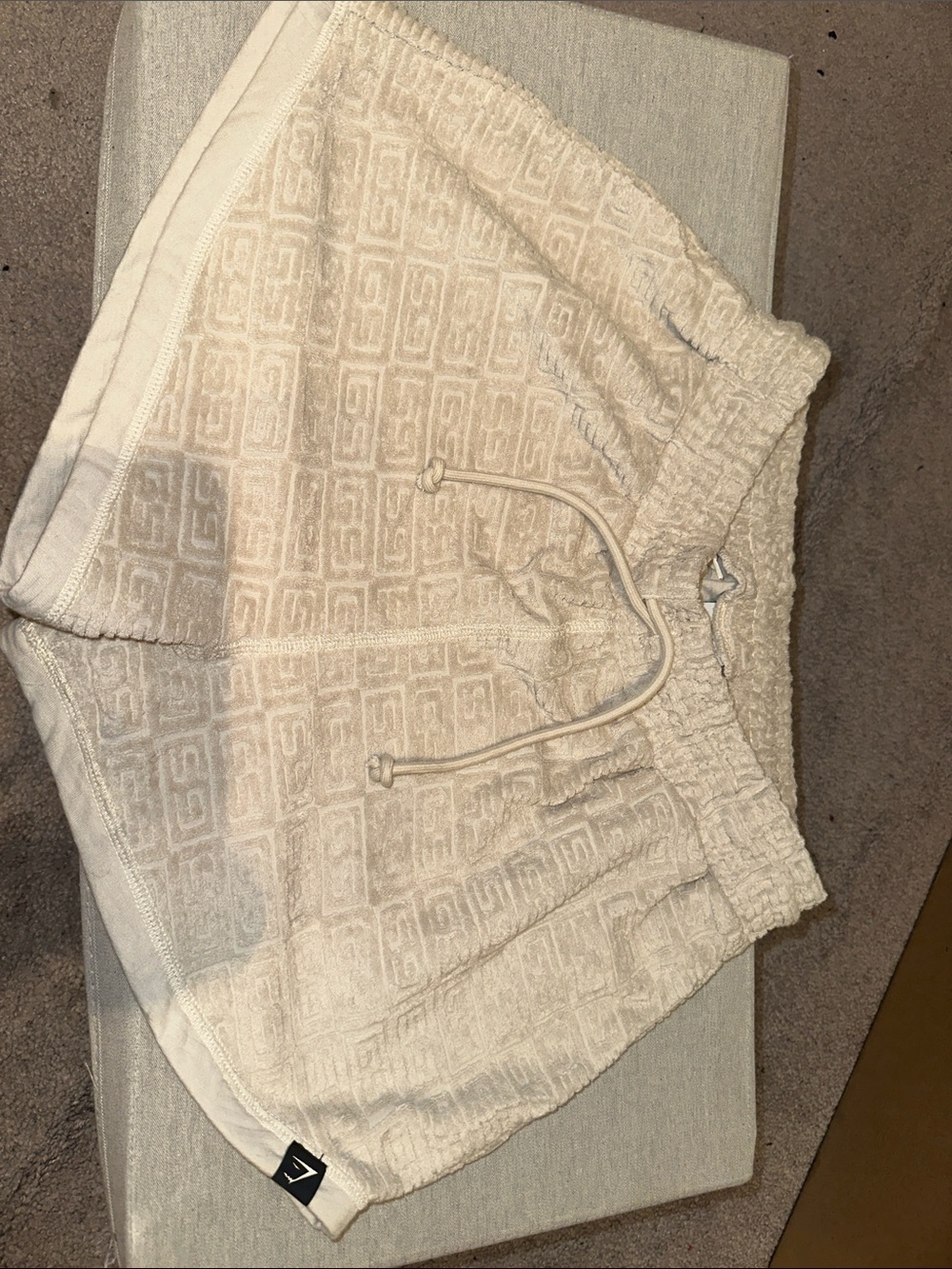 Gymshark Neutral Beige Towel Shorts with Logo Texture